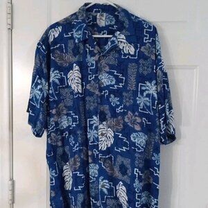 Vtg Castaways Hawaiian Shirt 100% Rayon Blue Floral Aloha 90s Men's Size Large